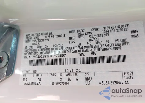 2017 Ford Escape Titanium из США, поврежденный, VIN 1FMCU0J93HUE73857